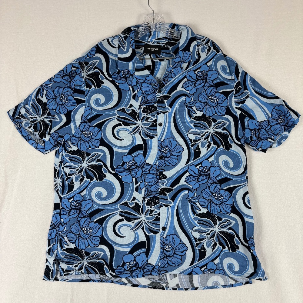 THE KOOPLES, MEN'S FLOWING, PRINTED, SHIRT WITH CUBAN BLUE COLLAR